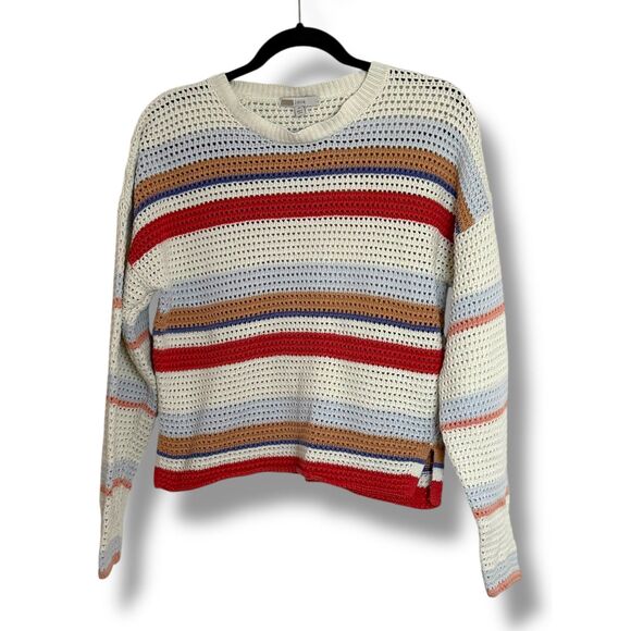 Joie Ivory Striped Open Knit Sweater Women’s Medium NWOT Boho Fall Hues - Picture 5 of 6